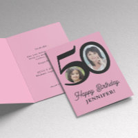 50.º cumpleaños foto negra rosa personalizada