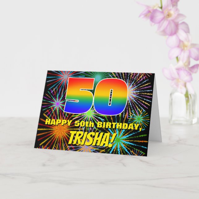 Tarjeta 50.º cumpleaños: Fuegos artificiales divertidos y  (Orquídea)