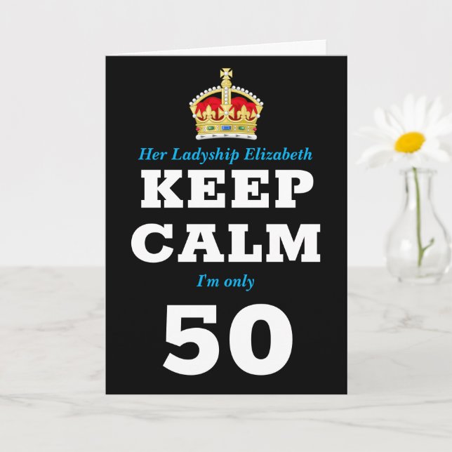 Tarjeta 50.º cumpleaños gracioso mantener la calma y agreg (Planta pequeña)