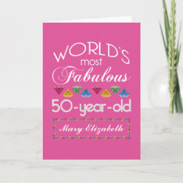 Tarjeta 50.º cumpleaños Las gemas más fabulosas rosa framb