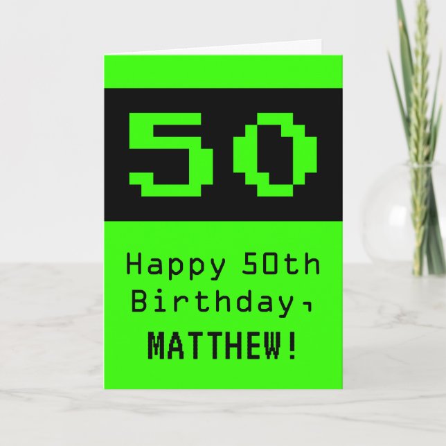 Tarjeta 50.º cumpleaños: Nerdy / Geeky Style "50" y nombre (Anverso)