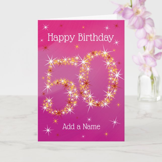 Tarjeta 50.º cumpleaños - Número de estrella - Rosa - 50 a (Orquídea)