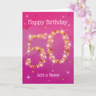 Tarjeta 50.º cumpleaños - Número de estrella - Rosa - 50 a