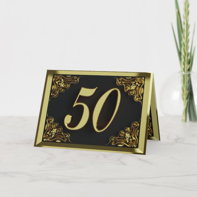 Tarjeta 50.º cumpleaños o aniversario del oro y negro (Anverso)