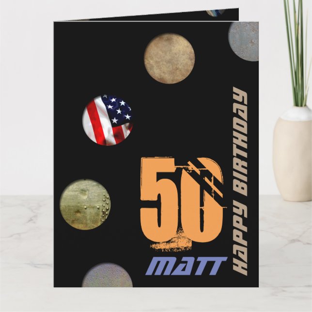 Tarjeta 50.º cumpleaños personalizado con 15 fotos de entr (Anverso)