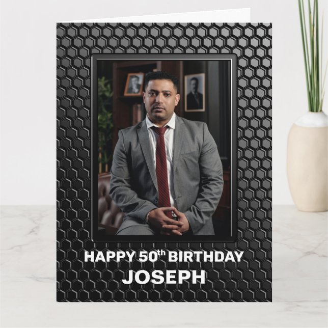 Tarjeta 50.º cumpleaños Personalizado de patrón geométrico (Anverso)