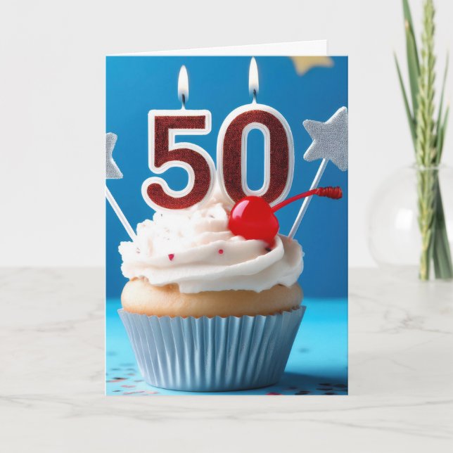 Tarjeta 50.º cumpleaños Velas iluminadas Personalizado de  (Anverso)