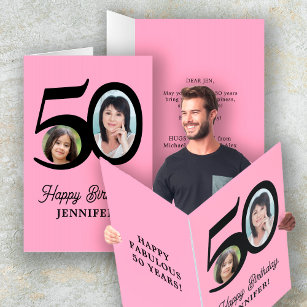 Tarjeta 50.º feliz cumpleaños foto rosa negro extra grande