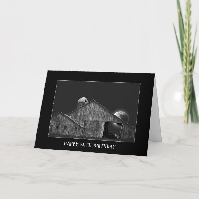 Tarjeta 50.º granero de cumpleaños con luna (Anverso)