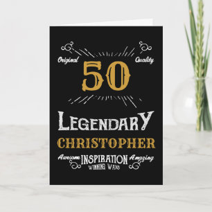 Tarjeta 50.º natalicio Oro Negro Elegante Gracioso Retro