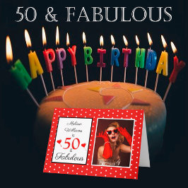 Tarjeta 50.º nombre de cumpleaños Foto 50 y fabuloso blanc