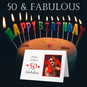 Tarjeta 50.º nombre de cumpleaños Foto 50 y fabuloso coraz