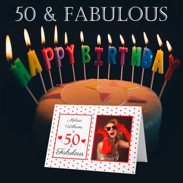 Tarjeta 50.º nombre de cumpleaños Foto 50 y Fabulous WH Re (Subido por el creador)