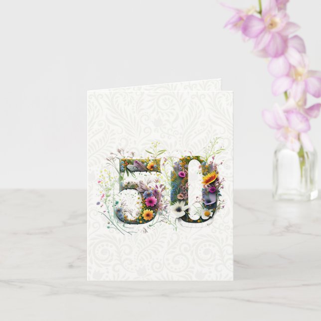 Tarjeta 50.º texto decorativo de flores silvestres de cump (Orquídea)