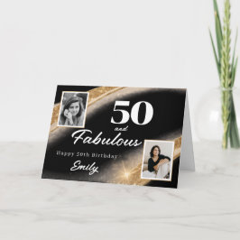 Tarjeta 50 and Fabulous Black Gold Photo 50th Birthday