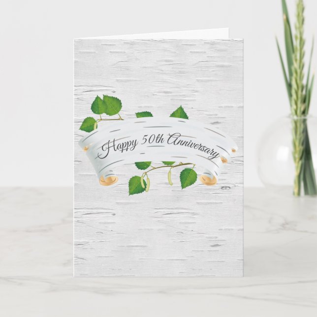 Tarjeta 50° Aniversario De Birch Tree Scroll (Anverso)