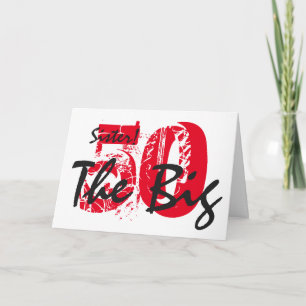 Tarjeta 50 Aniversario de la hermana, negro, rojo, blanco.