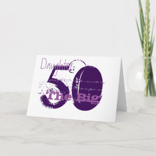 Tarjeta 50 Aniversario de la hija, texto púrpura sobre bla