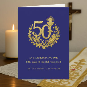 Tarjeta 50 Aniversario de la Ordenación Sacerdotal Oro