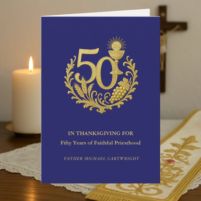 Tarjeta 50 Aniversario de la Ordenación Sacerdotal Oro (Subido por el creador)