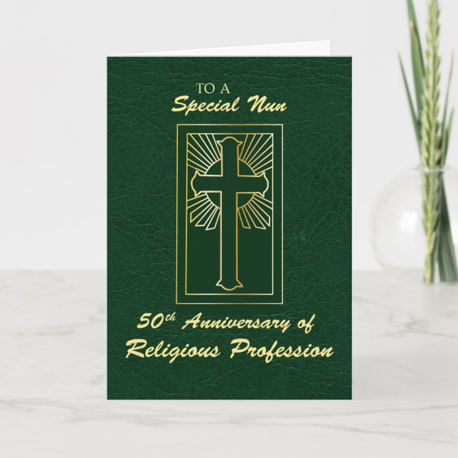 Tarjeta 50° Aniversario de la Profesión Religiosa Verde (Anverso)