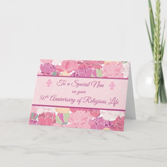 Tarjeta 50° Aniversario de las flores de las monjas católi (Anverso)