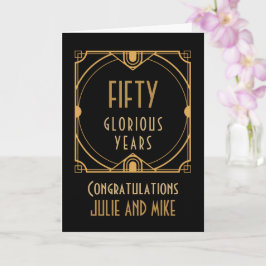 Tarjeta 50 Aniversario de Oro del Art Deco nombra cincuent
