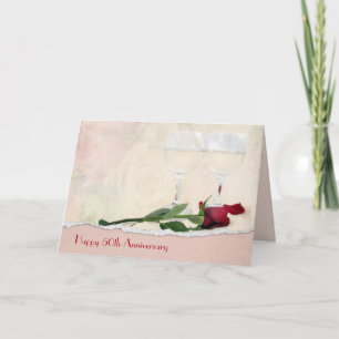 Tarjeta 50 Aniversario del vino y la rosa roja