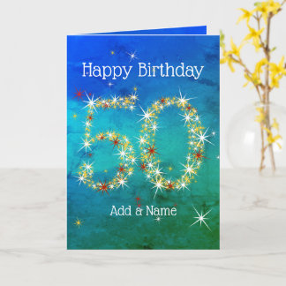 Tarjeta 50 Aniversario - Estrella Números - Verde Azul - E