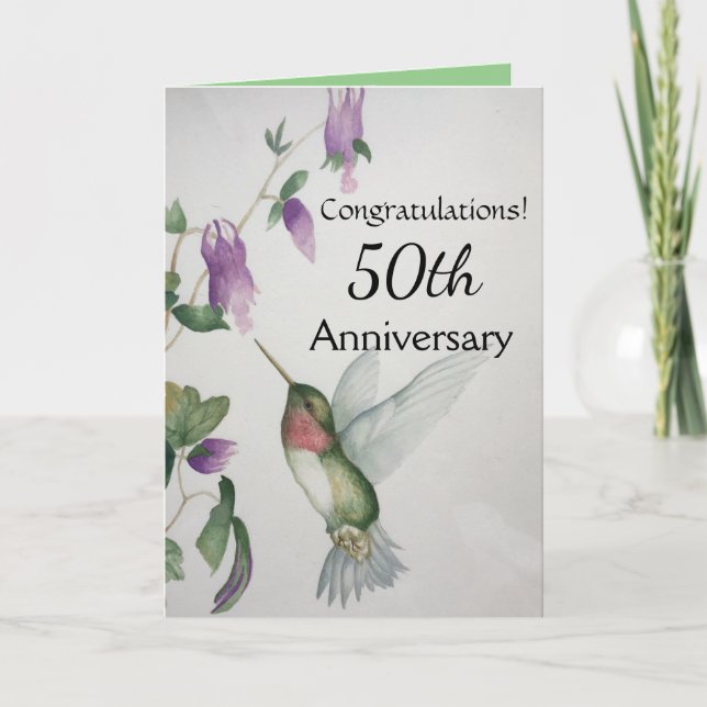 Tarjeta 50 Aniversario Felicitaciones Hummingbird (Anverso)
