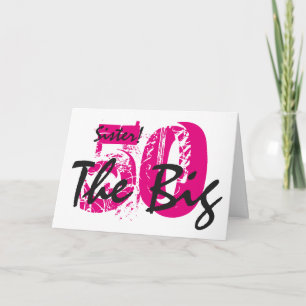Tarjeta 50 Aniversario, hermana, rosa, texto negro sobre b