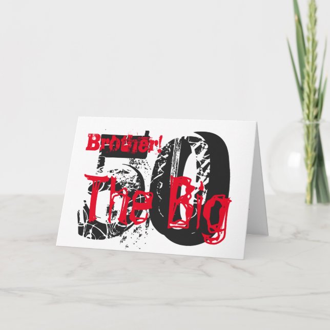 Tarjeta 50 Aniversario, hermano, rojo, blanco texto sobre  (Anverso)