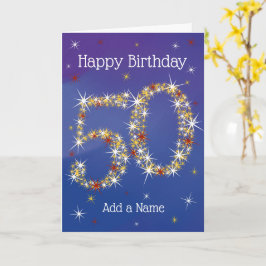 Tarjeta 50 Aniversario - Número 50 en Estrellas - Azul - E