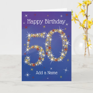 Tarjeta 50 Aniversario - Número 50 en Estrellas - Azul - E