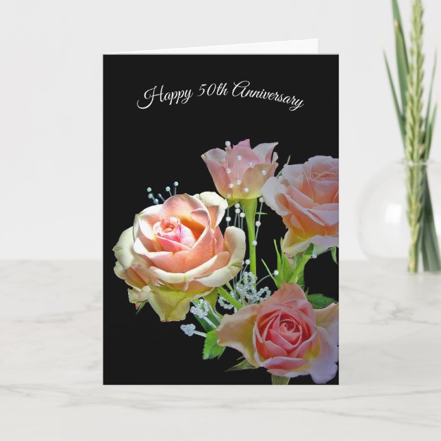 Tarjeta 50° Aniversario Rose Bouquet On Black (Anverso)