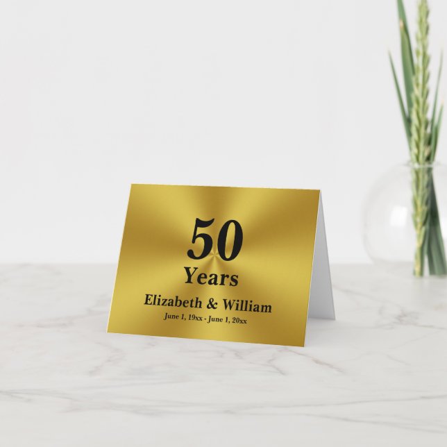 Tarjeta 50 años Boda feliz aniversario negro y oro (Anverso)