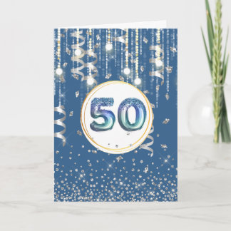 Tarjeta 50 cuerdas luces azul purpurina mens cumpleaños