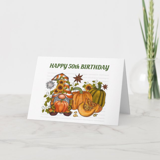 TARJETA *50 CUMPLEAÑOS* GNOME DESEA ESTAR EN PERSONA (Anverso)