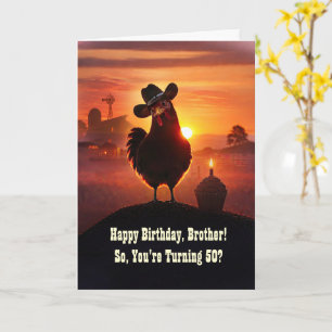 Tarjeta 50 cumpleaños hermano divertido granja de pollos