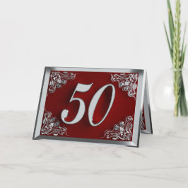 Tarjeta 50 cumpleaños o aniversario regal plata y rojo