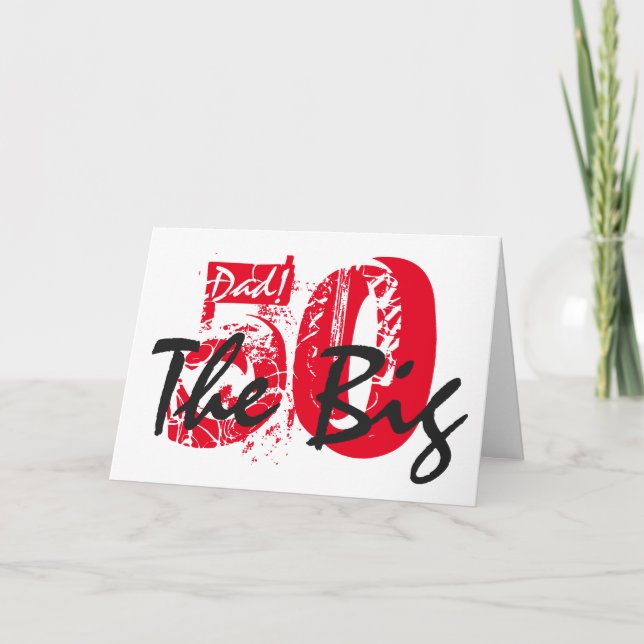 Tarjeta 50° cumpleaños para papá, letras blancas y negras  (Anverso)