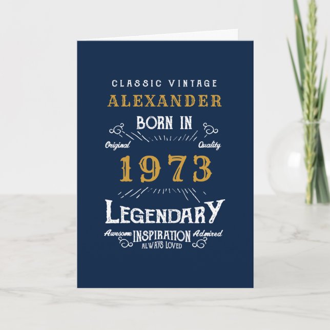 Tarjeta 50 cumpleaños personalizado nacido en 1973 azul vi (Anverso)