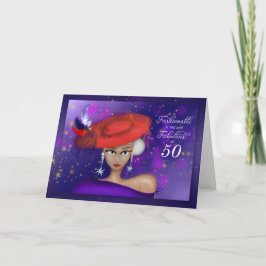 Tarjeta 50 Fabuloso y Fashionable Cumpleaños Red Purple
