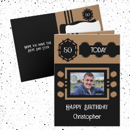 Tarjeta 50 hoy agregar nombre de foto cumpleaños marrón ne