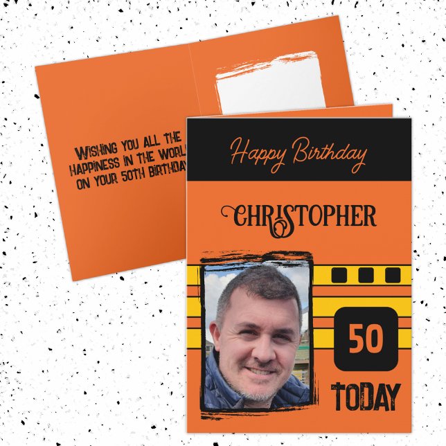 Tarjeta 50 hoy añada foto para él naranja amarillo cumplea (Subido por el creador)