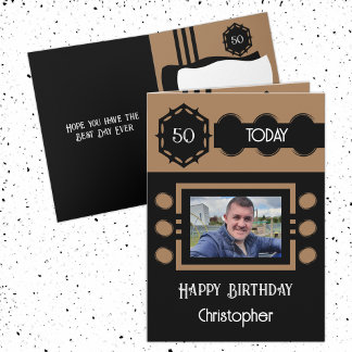 Tarjeta 50 hoy añadir foto nombre negro marrón cumpleaños