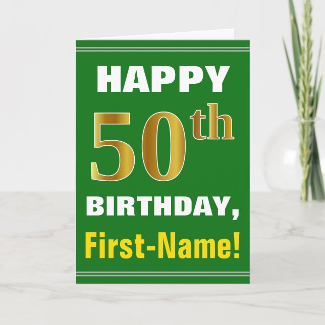 Tarjeta 50.o cumpleaños del oro intrépido, verde, falso (Anverso)