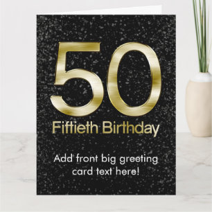 Tarjeta 50.o Cumpleaños, encanto negro elegante del oro