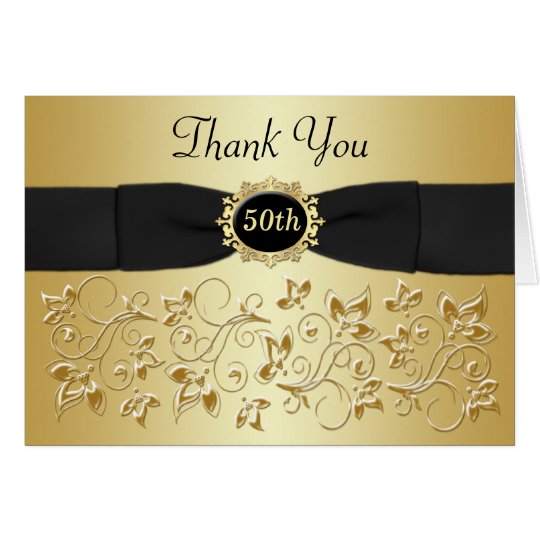 Tarjeta 50.o El oro negro del aniversario floral le