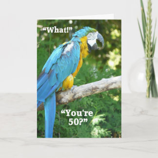 Tarjeta 50.o Loro Humor-Azul del cumpleaños